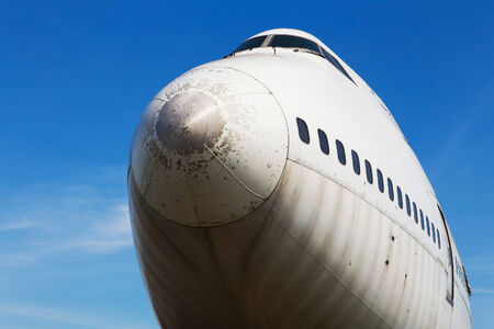 Close up view of a vintage propeller passenger and cargo airplane.の写真素材