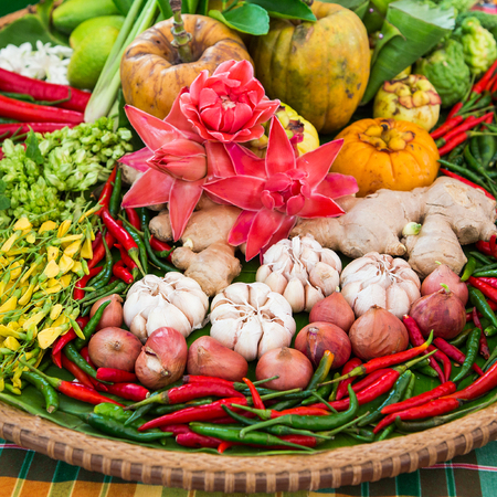Set of different vegetables in basketの写真素材