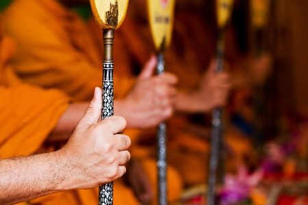 pray, Put the palms of the hands together in salute , monks, thailandの写真素材