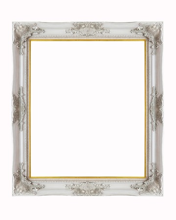 Silver picture frame isolated on white backgroundの写真素材