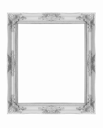 Silver picture frame isolated on white backgroundの写真素材