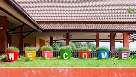 Colorful of the Welcome on grass in resort.の写真素材