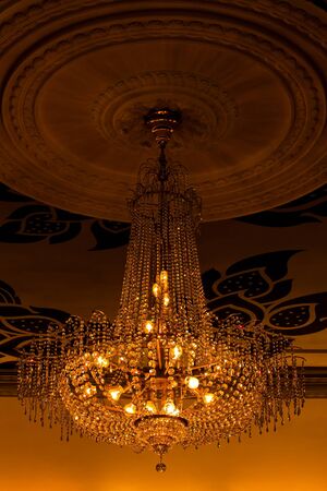 Chrystal chandelier close up. Glamour background with copy spaceの写真素材