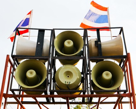 Loudspeaker in Thai temple Bangkok In Thailandの写真素材