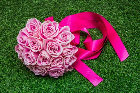 Wedding flowers bokeh isolated on grass backgroundの写真素材