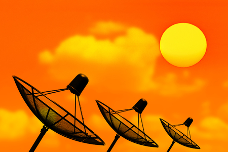 Satellite dish sky sunset communication technology networkの写真素材