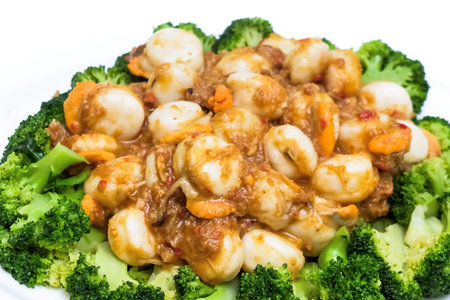 fried scallop with garlic peper and Block Kerryの写真素材