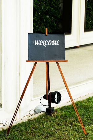 A Concept Image of a blackboard with a word WELCOMEの写真素材