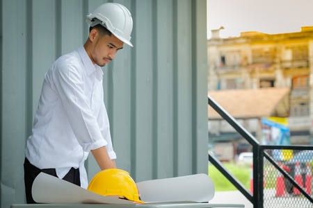 Structural engineers are going to be drafted on white paper.の写真素材