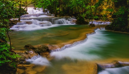 Huai Mae Kamin Waterfall in Kanchanaburi,Thailandの写真素材