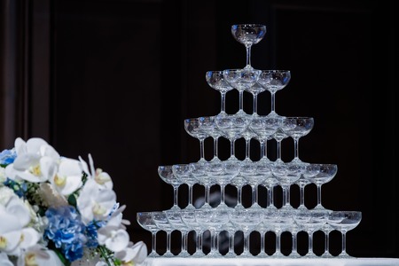 Champagne is a beautiful triangle in the wedding.の写真素材