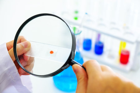 Medical equipment. Blood test.Pipette adding fluid to one of several test tubes .