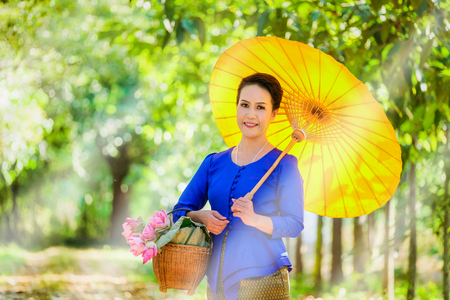 Thai lady with the way of life in the morning.の写真素材