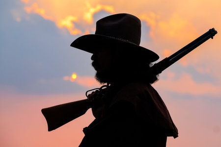 Cowboy silhouette on a horse during nice sunset