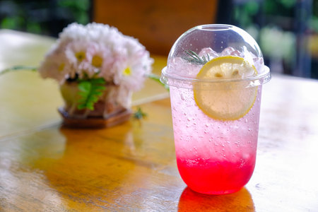 Strawberry Lemon Soda Water on a wooden table