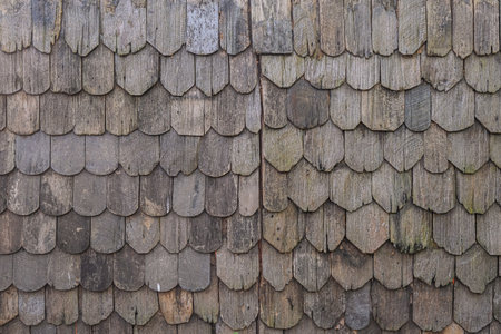 Old wooden roof tiles from north of thailandの写真素材