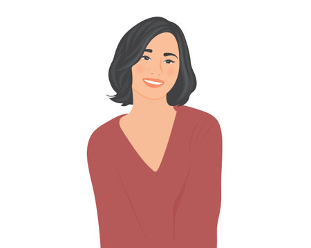 Cute beautiful woman smiling happy looking with tender eyes. Vector illustration.のイラスト素材