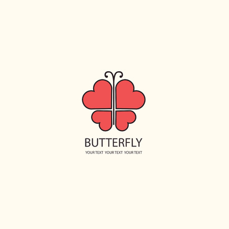 Sweet Butterfly. wings in the shape of hearts. Vector icons pattern. flat design setのイラスト素材