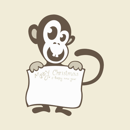 Funny monkey holding a sheet of paper. Vector illustration design. New Year 2016のイラスト素材