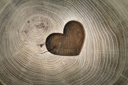 Wood carving, symbol of love, the heart. Background for your designの写真素材