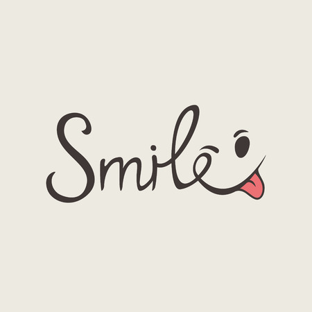 Hand-drawn lettering of a phrase Smile. T-shirt hand lettered calligraphy. emoji font design, graphic, background. Vector illustration.のイラスト素材