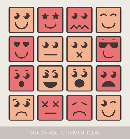 Set of Graphic Emoticons. Collection of Emoji. Smile icons. Isolated vector illustration on white backgroundのイラスト素材