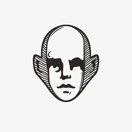 Drawn grunge grim graphic icon of a man's head. Vector illustration of people. Portrait in a modern style designのイラスト素材