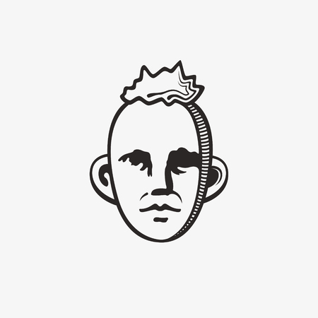 Drawn grunge grim graphic icon of a man's head. Vector illustration of people. Portrait in a modern style designのイラスト素材