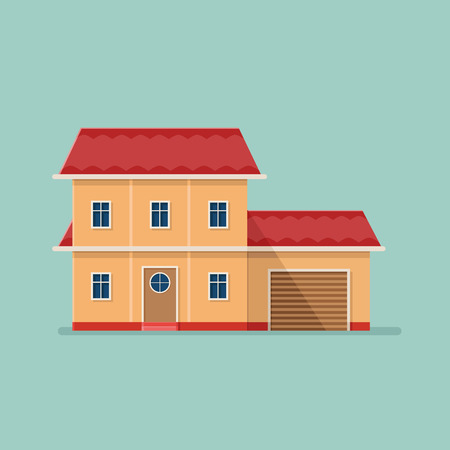 Graphic Decorative house. Landscape in a minimalist style against. Buying, selling a hut. Flat Vector illustration.のイラスト素材