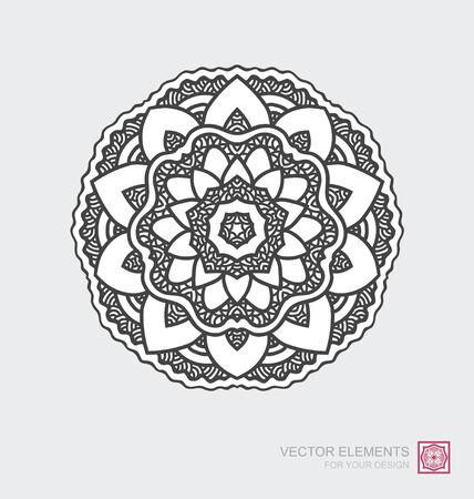 Floral abstract ornament of round shape. Mandala, graphic elements are drawn by hand. Modernistic Art.のイラスト素材