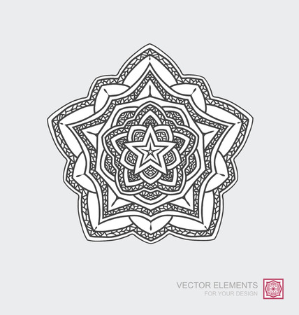 Floral abstract ornament of round shape. Mandala, graphic elements are drawn by hand. Modernistic Minimalist Art.のイラスト素材