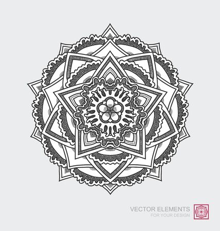 Floral abstract ornament of round shape. Mandala, graphic elements are drawn by hand. Modernistic Minimalist Art.のイラスト素材