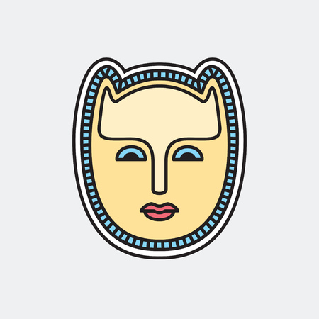 Portrait of a cat - man, myths of a fairy tale. Face front view. Elegant avatar stylish geometric white background. Festival memphis vectorial flat styleのイラスト素材