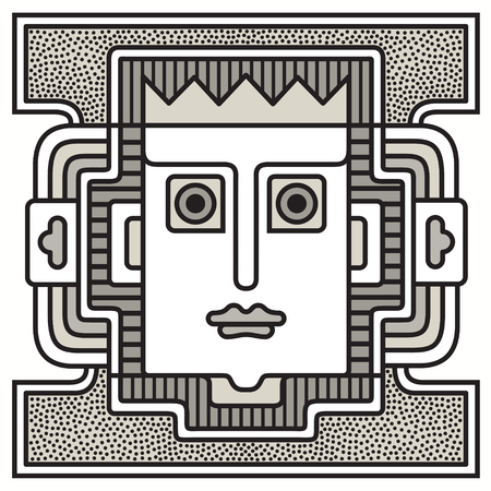 Portrait of a prince in a frame on a mosaic fresco. Stained glass project. Elegant avatar face stylish abstract geometric. Festival memphis vector flat styleのイラスト素材