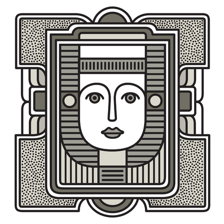 Portrait of a woman in a frame on a mosaic fresco. Stained glass project. Elegant avatar face stylish abstract geometric. Festival memphis vector flat styleのイラスト素材