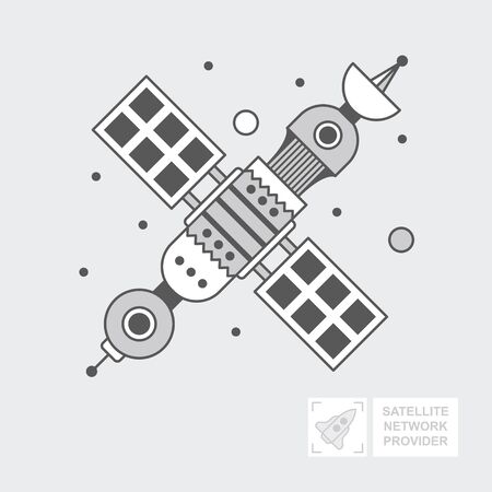 GPS satellite for navigation. ship is in orbit of the ground for tv signal transmission.  Wireless technology. World global net, Web. Flat vector icon, illustrationのイラスト素材