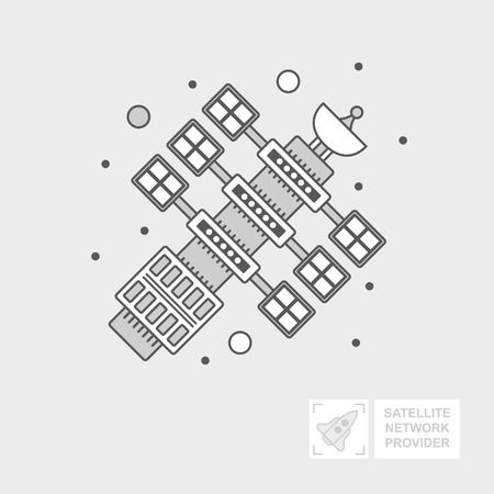 GPS satellite for navigation. ship is in orbit of the ground for tv signal transmission.  Wireless technology. World global net, Web. Flat vector icon, illustrationのイラスト素材