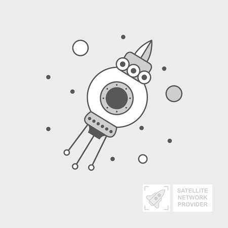 GPS satellite for navigation. ship is in orbit of the ground for tv signal transmission.  Wireless technology. World global net, Web. Flat vector icon, illustrationのイラスト素材