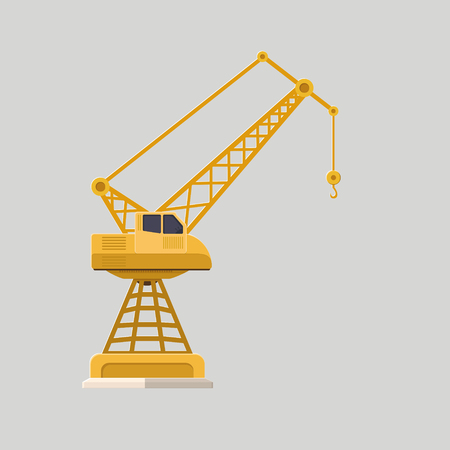 Lifting crane doing heavy lifting. Tower and harbor lifters. Flat style vector icons.のイラスト素材