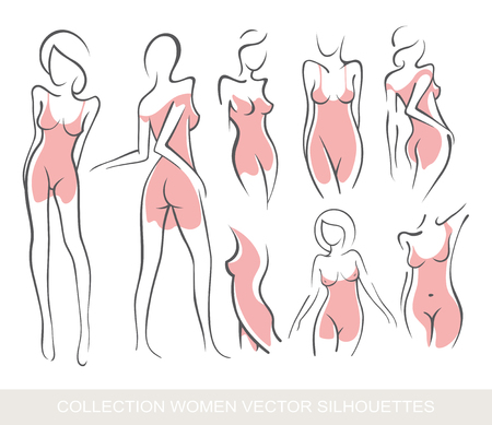 Collection sexy fitness naked girl with a chic figure. Intimate sexy lady, model in a pose. Lovely  ass Dressed In swimsuit, panties. Drawn art graphics for design, backgroundのイラスト素材