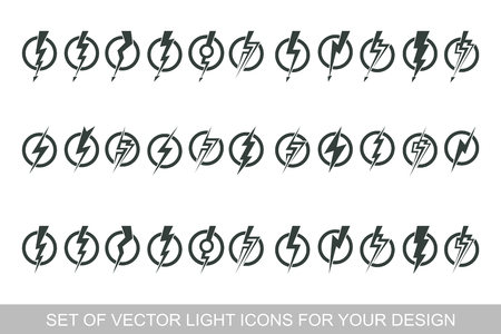 Lightning, electric power vector design element. Energy and thunder electricity symbol concept. Light bolt sign. Vector illustration on white background.のイラスト素材