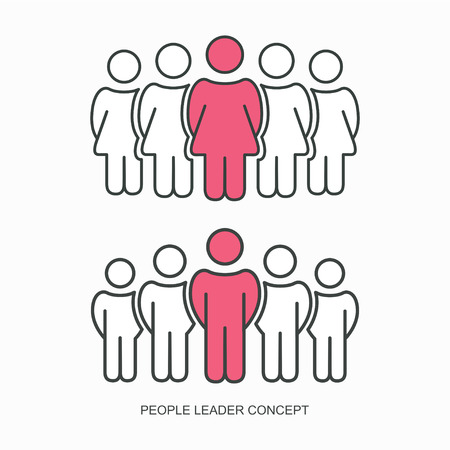 Sketch of working little people and leader with flag. Doodle cute concept about teamwork about leadership.のイラスト素材