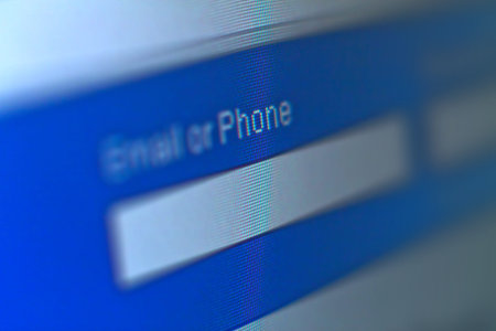 Facebook social media app logo on log-in, sign-up registration page on mobile app screen on smart...