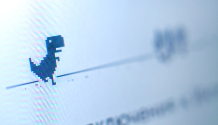 2018 - 2019. black dinosaur icon shows offline error for in Google Chromeのeditorial素材