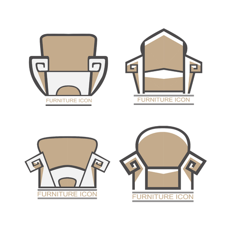 Graphic abstract vector royal sofa in baroque style on white isolated background. Antique Victorian-style furniture for design. an exclusive chair for VIP-person. Logotype, Logoのイラスト素材