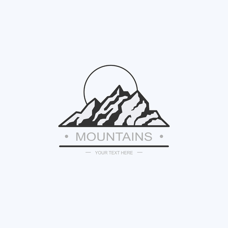 Ddrawn graphic icon of the tops of mountains for design. Summer camp, vacation in nature. Vector illustration, icons. Logotype, Logoのイラスト素材