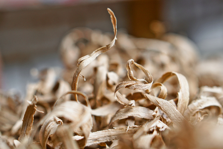 Beautiful carpentry background. Sawdust in focus and with a blurry image. Abstract composition for design. Stock photo.の写真素材