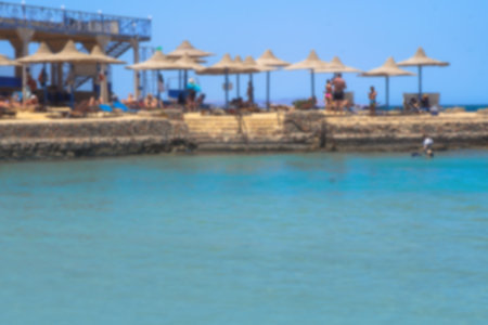 Beautiful view of the coastline with houses and hotels on the red sea. Tourist region in Egypt. Hurghada and its traditions. Stock photo for designの写真素材