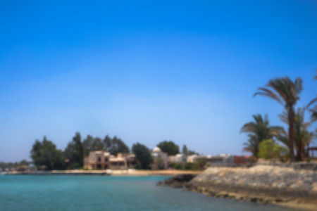 Beautiful view of the coastline with houses and hotels on the red sea. Tourist region in Egypt. Hurghada and its traditions. Stock photo for designの写真素材