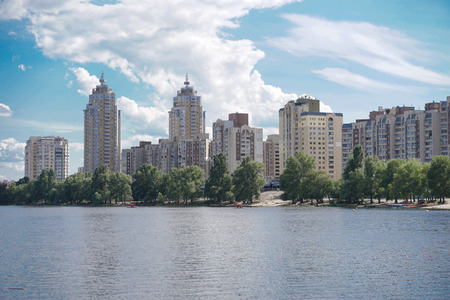 Beautiful city of Kiev in the summer, spring. River Dnieper with a beautiful sky.の写真素材